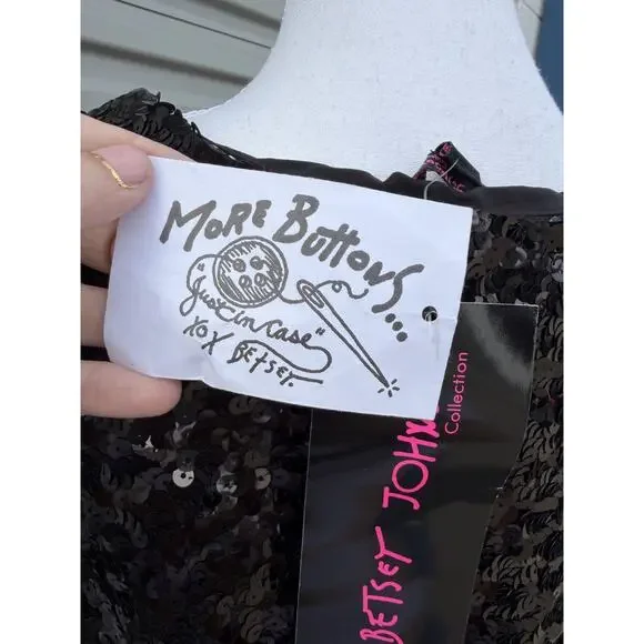 Y2k Betsey Johnson Vintage Women's LARGE Black Sequined Short-Sleeve Crop Jacket - Picture 4 of 12
